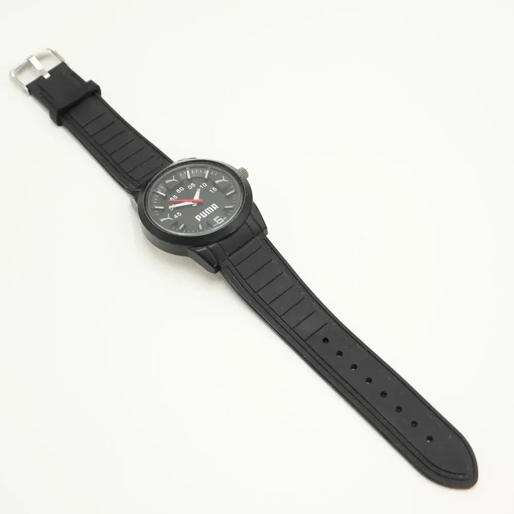 Puma Men's Black Sport Analog 44mm Watch Silicone Strap with New Battery